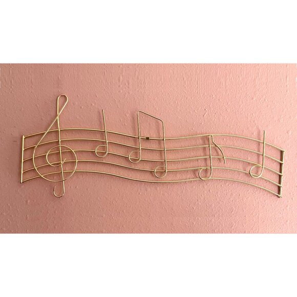 Goldtone Metal Music Note Wall Hanging Decor Treble Clef Jewelry Holder Singers - Picture 2 of 9